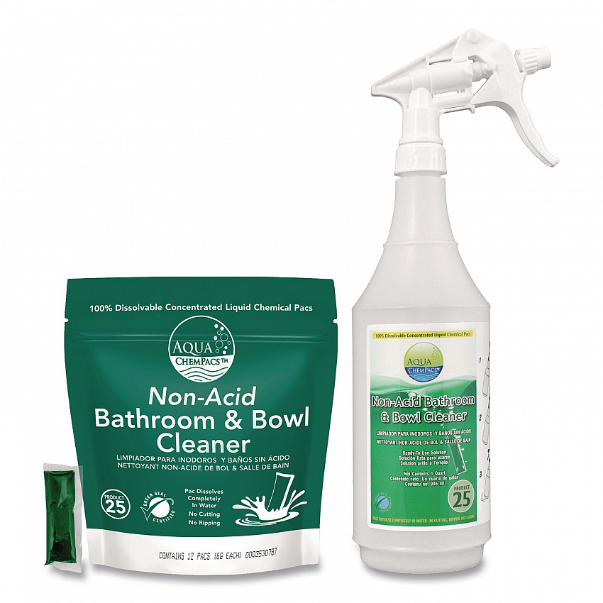 Aqua ChemPacs Non-Acid Bathroom and Bowl Cleaner Starter Pack with Empty 32 oz Spray Bottle, Lavender, 12 ChemPacs/Carton (9321000)