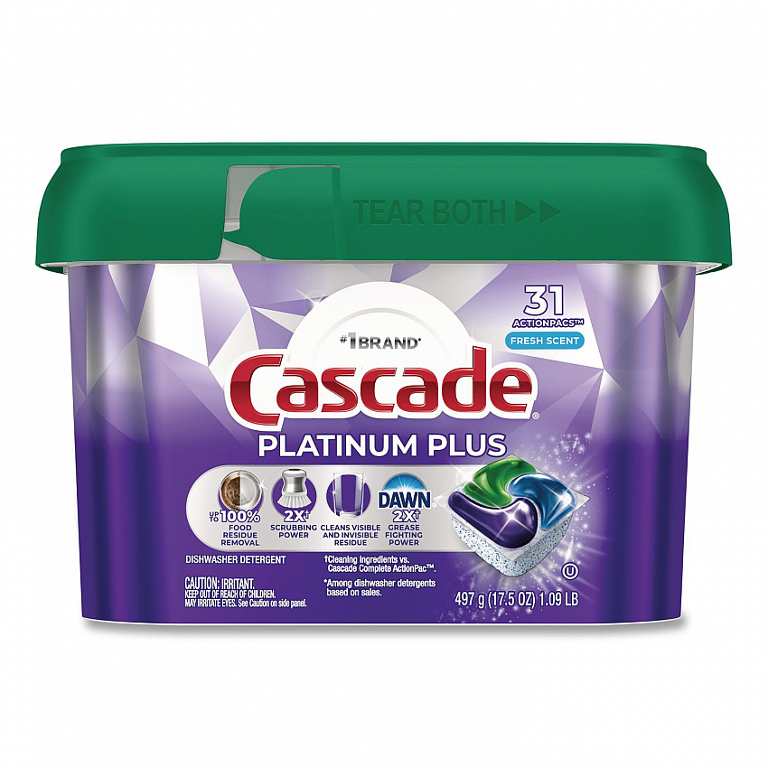Platinum Plus ActionPacs Dishwasher Detergent Pods, Fresh Scent, 20.7 oz Tub, 31/Pack (06157PK)