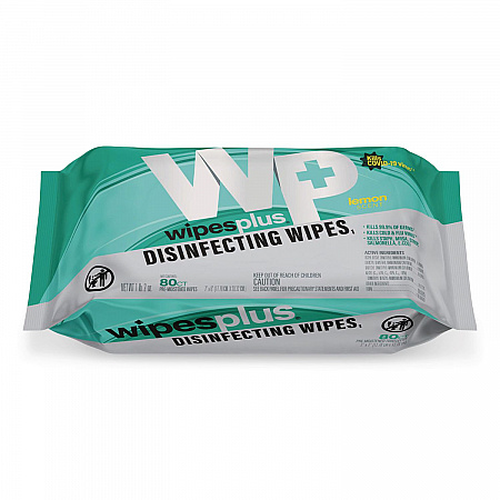 WipesPlus Disinfecting Surface Wipes, Flat Pack, 1-Ply, 7 x 8, Lemon Scent, White (37701EA)