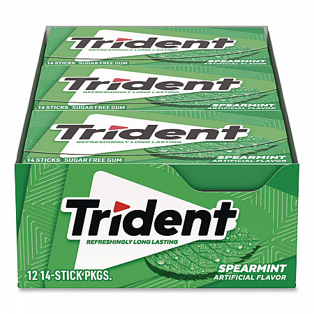 Sugar-Free Gum, Spearmint, 14 Sticks/Pack, 12 Packs/Box (MOZ01106)