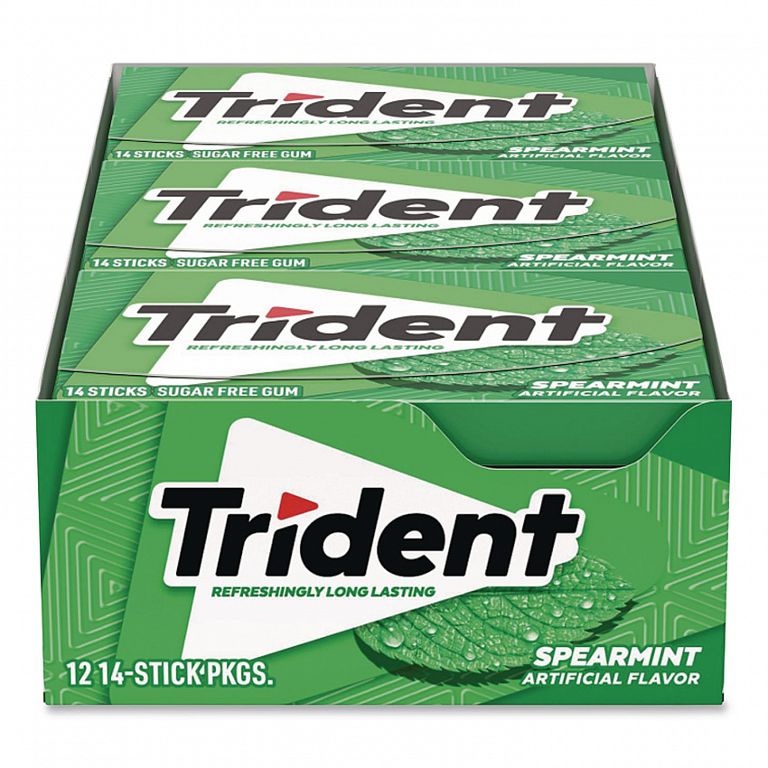 Sugar-Free Gum, Spearmint, 14 Sticks/Pack, 12 Packs/Box (MOZ01106)