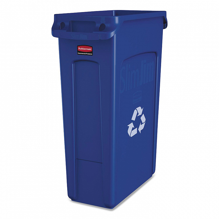 Slim Jim Plastic Recycling Container with Venting Channels, 23 gal, Plastic,  Blue (354007BE)