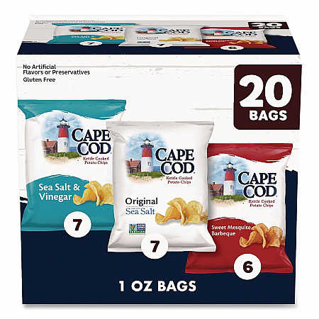 Gluten-Free Potato Chips Variety Pack, Sea Salt and Vinegar/Sweet Mesquite Barbeque/Original Sea Salt, 1 oz Bag, 20/Carton (SNY00342)