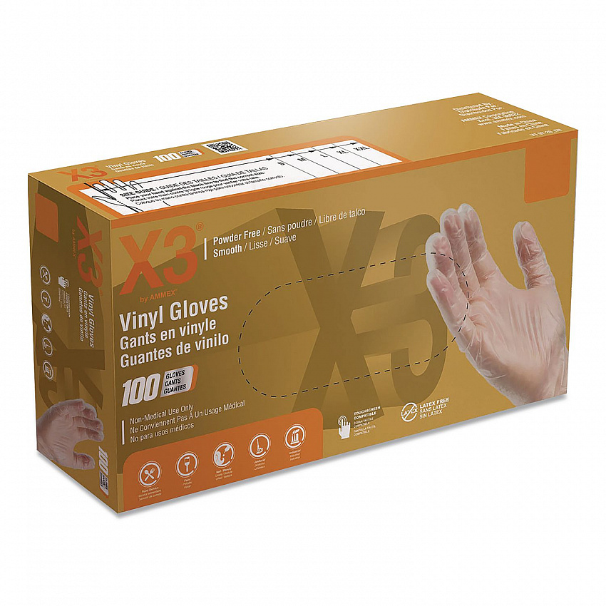 Industrial Vinyl Gloves, Powder-Free, X-Large, 3 mil Thick, 9.5" Long, Clear, 100/Box (GPX348100)