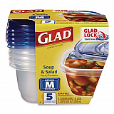 Soup and Salad Containers, Medium Rectangle, 24 oz, 6.49 x 4.86 x 2.98, Clear/Bue, Plastic, 5/Pack (60796PK)