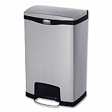 Slim Jim Stainless Steel Step-On Container, Front Step Style, 13 gal, Stainless Steel, Black (1901992)