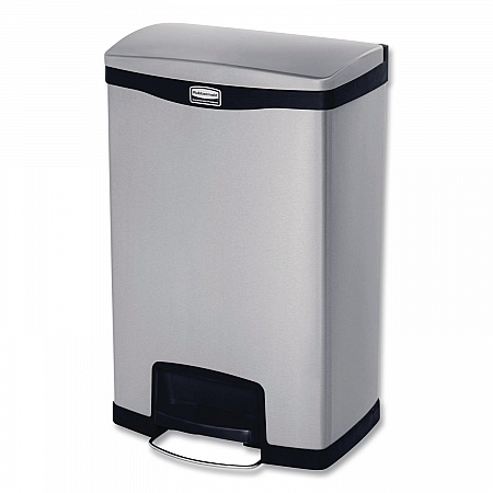 Slim Jim Stainless Steel Step-On Container, Front Step Style, 13 gal, Stainless Steel, Black (1901992)