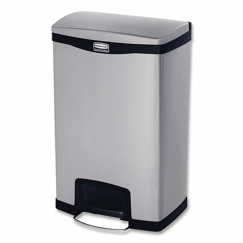 Slim Jim Stainless Steel Step-On Container, Front Step Style, 13 gal, Stainless Steel, Black (1901992)