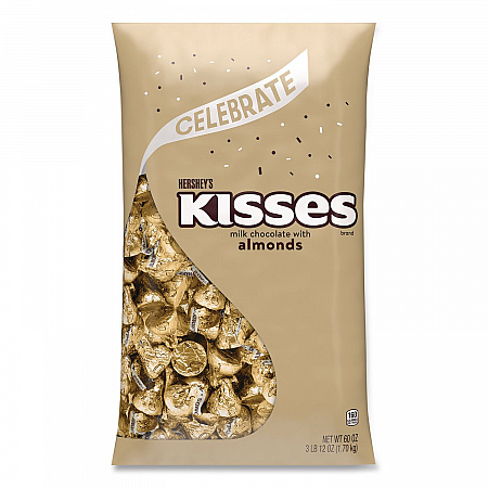 KISSES with Almonds, Gold Foils, 60 oz Bag (HEC62083)