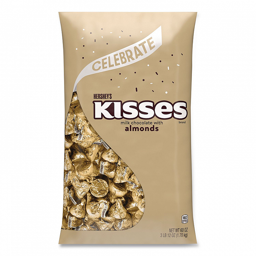 KISSES with Almonds, Gold Foils, 60 oz Bag (HEC62083)