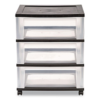 Three-Drawer Durable Storage Cart, Plastic, 22 x 15.69 x 25.48, Clear/Black (270012)