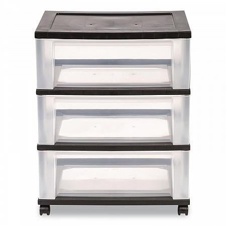 Three-Drawer Durable Storage Cart, Plastic, 22 x 15.69 x 25.48, Clear/Black (270012)
