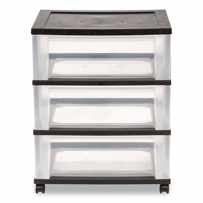 Three-Drawer Durable Storage Cart, Plastic, 22 x 15.69 x 25.48, Clear/Black (270012)
