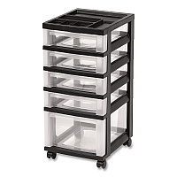 Five-Drawer Rolling Cart with Organizer Top, Plastic, 12.13 x 14.38 x 26.38, Clear/Black (270015116865)