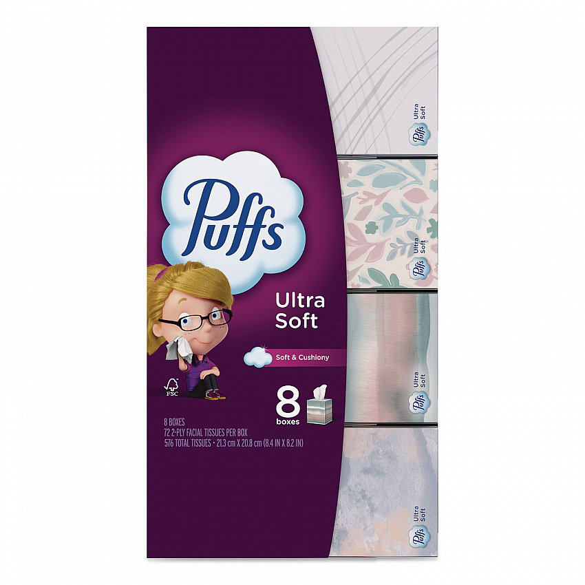 Ultra Soft Facial Tissue, 2-Ply, White, 72 Sheets/Box, 8 Boxes/Pack (61971)