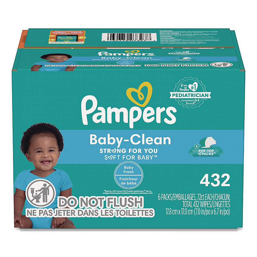 Baby-Clean Wipes, 6.7 x 7, Baby Fresh, White, 72 Wipes/Pack, 6 Packs/Carton (73278)