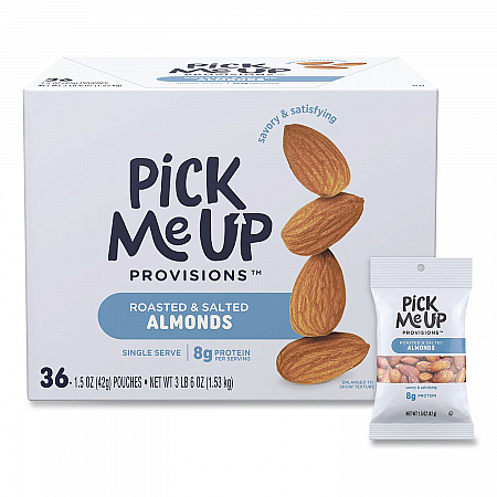 Roasted and Salted Almonds, 1.5 oz Pouch, 36/Box (PM62980)