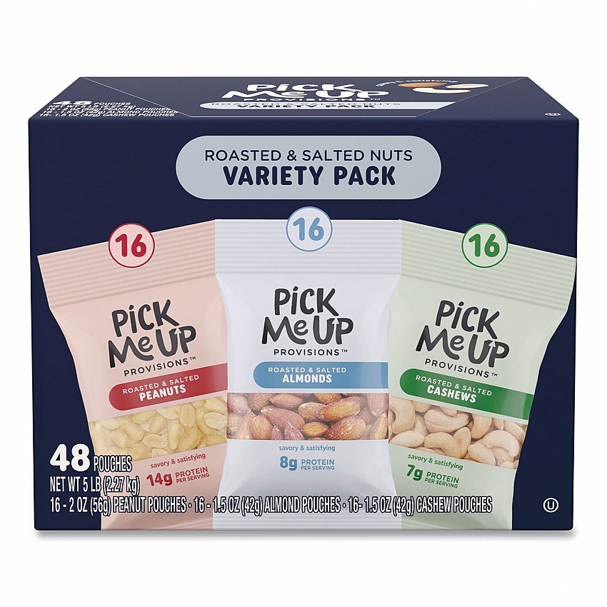 Roasted/Salted Nut Variety Pack, (16) 1.5 oz Pouches of Almonds, (16) 1.5 oz Pouches of Cashews, (16) 2 oz Pouches of Peanuts (PM62985)