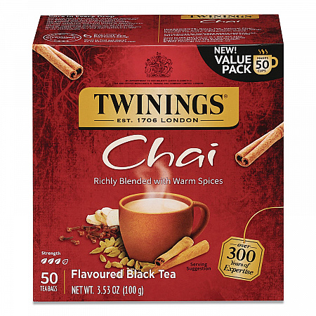 Tea Bags, Chai Black Tea, 0.07 oz Tea Bag, 50/Box (TNA55503)