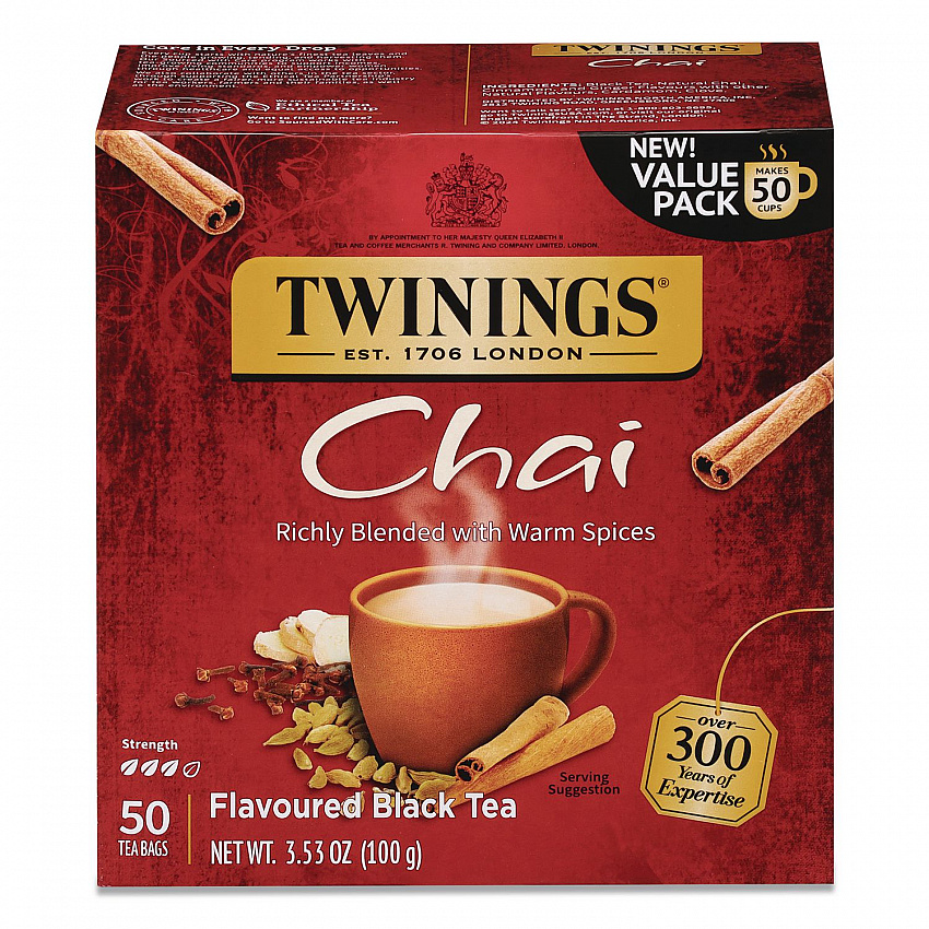 Tea Bags, Chai Black Tea, 0.07 oz Tea Bag, 50/Box (TNA55503)