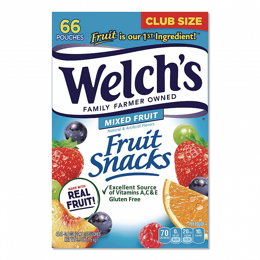 Mixed Fruit Snacks Club Size, 0.8 oz Packet, 66/Box (24328406)