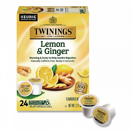 Tea K-Cups, Lemon Ginger, 0.11 oz K-Cups, 24/Box (89556)