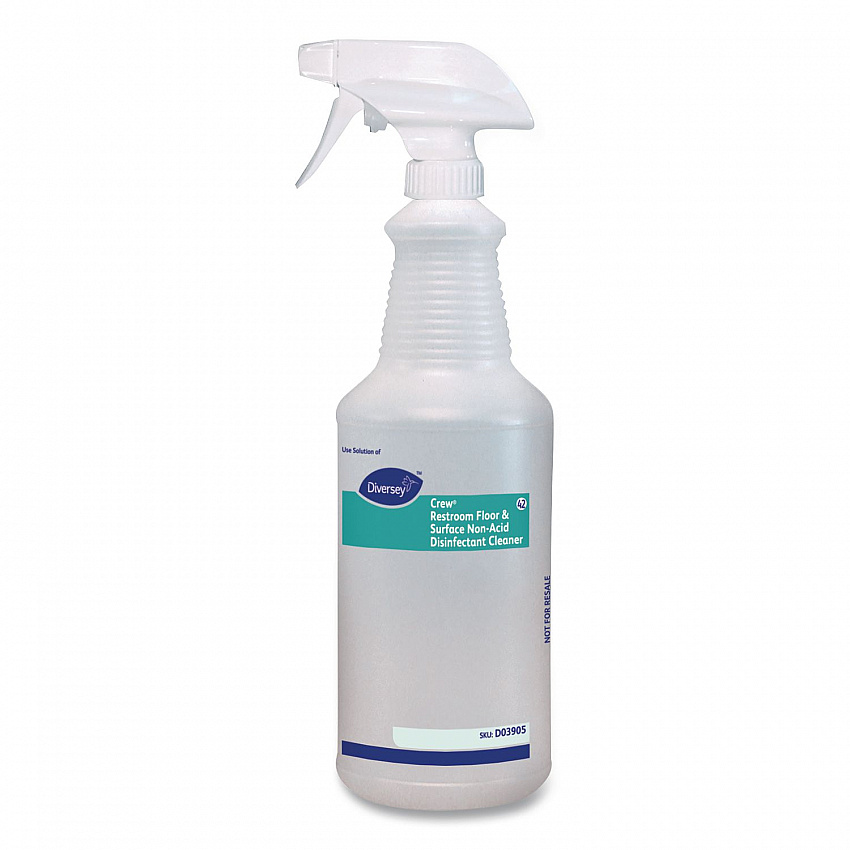 Crew Restroom Floor and Surface Non-Acid Disinfectant Cleaner Empty Spray Bottle, 32 oz, Clear (D03905)