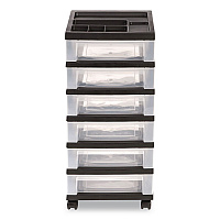 Six-Drawer Durable Storage Cart, Plastic, 15 lb Capacity, 12.13 x 14.38 x 26.38, Clear/Black (270013116862)