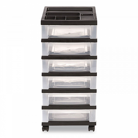 Six-Drawer Durable Storage Cart, Plastic, 15 lb Capacity, 12.13 x 14.38 x 26.38, Clear/Black (270013116862)
