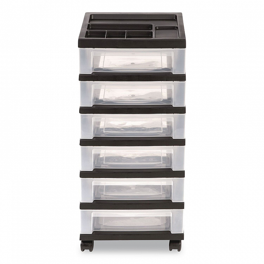 Six-Drawer Durable Storage Cart, Plastic, 15 lb Capacity, 12.13 x 14.38 x 26.38, Clear/Black (270013116862)