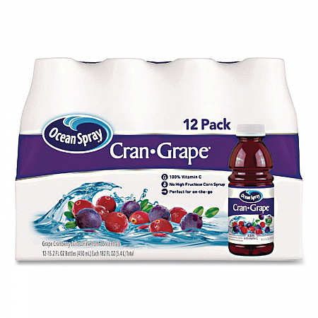Cran-Grape Juice, 15.2 oz Bottle, 12/Carton (24343656)