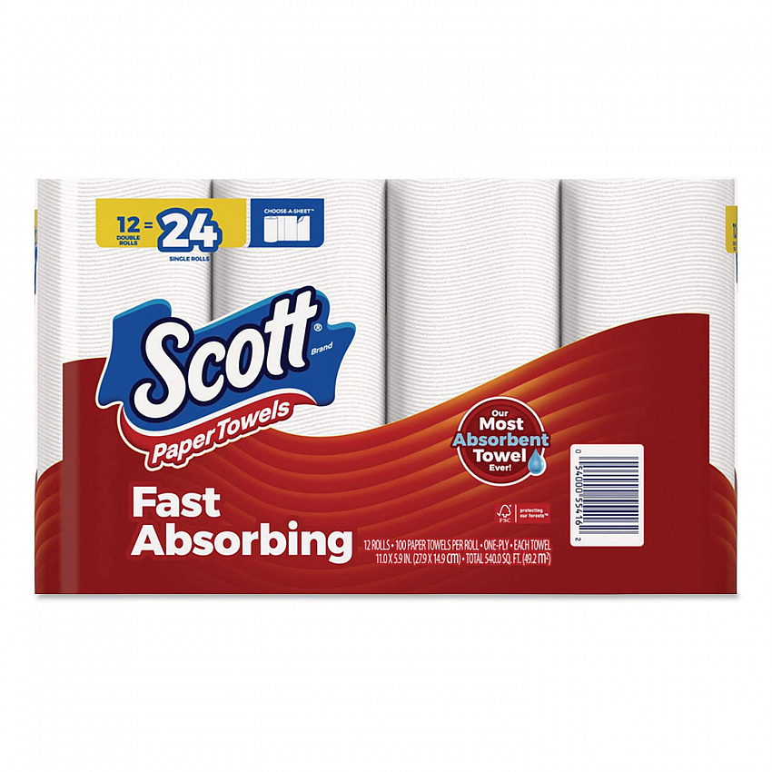 Choose-A-Sheet Kitchen Roll Paper Towels, Double-Roll, 1-Ply, 6.5 x 11, White, 102 Sheets/Roll, 12 Rolls/Pack (55416)