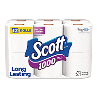 1000 Bathroom Tissue, Septic Safe, 1-Ply, White, 1,000 Sheets/Roll, 12 Rolls/Pack, 4 Packs/Carton (10060)