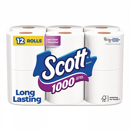 1000 Bathroom Tissue, Septic Safe, 1-Ply, White, 1,000 Sheets/Roll, 12 Rolls/Pack, 4 Packs/Carton (10060)