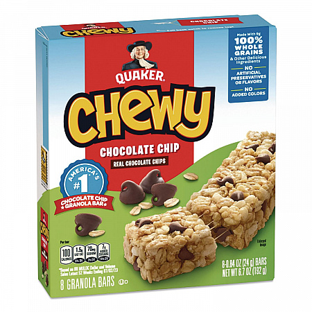 Granola Bars, Chewy Chocolate Chip, 0.84 oz Individually Wrapped, 8/Box (QUA31182)