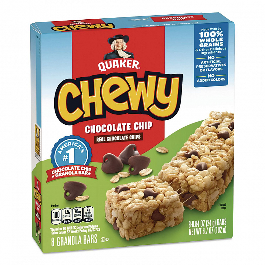 Granola Bars, Chewy Chocolate Chip, 0.84 oz Individually Wrapped, 8/Box (QUA31182)
