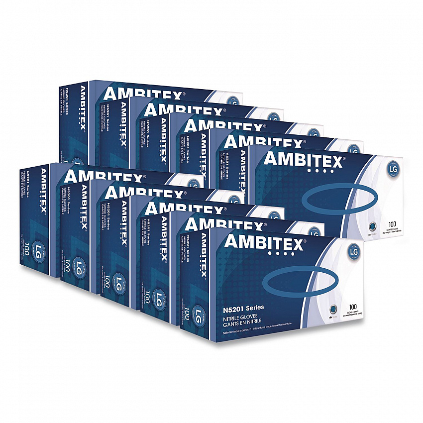 N5201 Series Powder-Free Nitrile Gloves, Large, 9" Long, Blue, 100/Box, 10 Boxes/Carton (NLG5201CT)