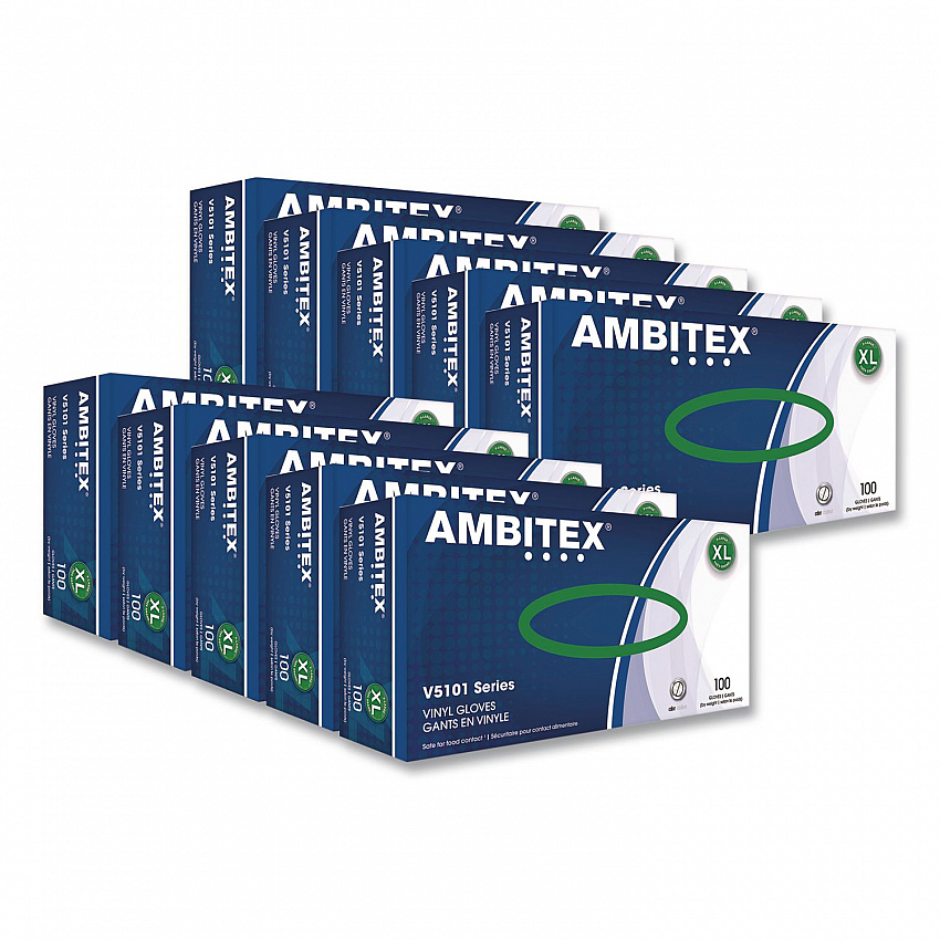 V5101 Series Latex-Free Lightly Powdered Vinyl Gloves, X-Large, 3 mil Thick, 9" Long, Clear, 100/Box, 10 Boxes/Carton (VXL5101CT)