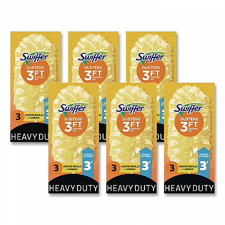 Heavy Duty Dusters with Extendable Handle, Plastic Handle Extends to 3 ft, 1 Handle and 3 Dusters/Kit, 6 Kits/Carton (82074CT)