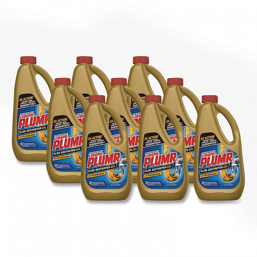 Pro-Strength Full Clog Destroyer Plus PipeGuard, 32 oz Bottle, 9/Carton (00243)