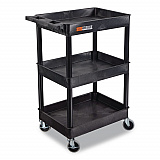 ENDURA Three-Shelf Utility Cart, Plastic, 300 lb Capacity, 26.5" x 18.5" x 39.25", Black (STC111B)