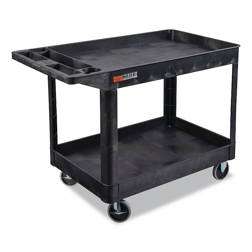 WORKLOAD Two-Shelf Heavy-Duty Industrial Utility Cart, Plastic, 500 lb Capacity, 45.5" x 25.5" x 33", Black (XLC11B)