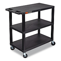 TUFFY XL Three-Shelf Multipurpose Utility Cart, Plastic, 300 lb Capacity, 35.25" x 18" x 34.5", Black (EC222B)
