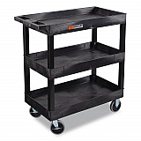 TUFFY XL Three-Shelf Heavy-Duty Multipurpose Utility Cart, Plastic, 375 lb Capacity, 35.25" x 18" x 37.25", Black (EC111HDB)