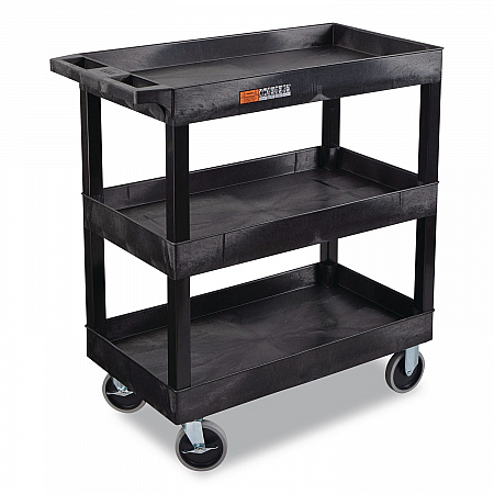 TUFFY XL Three-Shelf Heavy-Duty Multipurpose Utility Cart, Plastic, 375 lb Capacity, 35.25