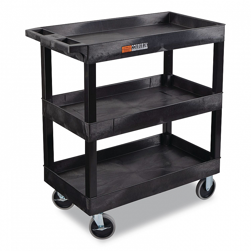 TUFFY XL Three-Shelf Heavy-Duty Multipurpose Utility Cart, Plastic, 375 lb Capacity, 35.25" x 18" x 37.25", Black (EC111HDB)