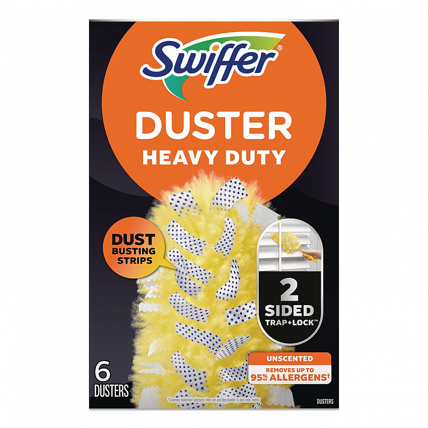 Heavy Duty Dusters Refill, Dust Lock Fiber, Unscented, Yellow, 6/Box (21620BX)