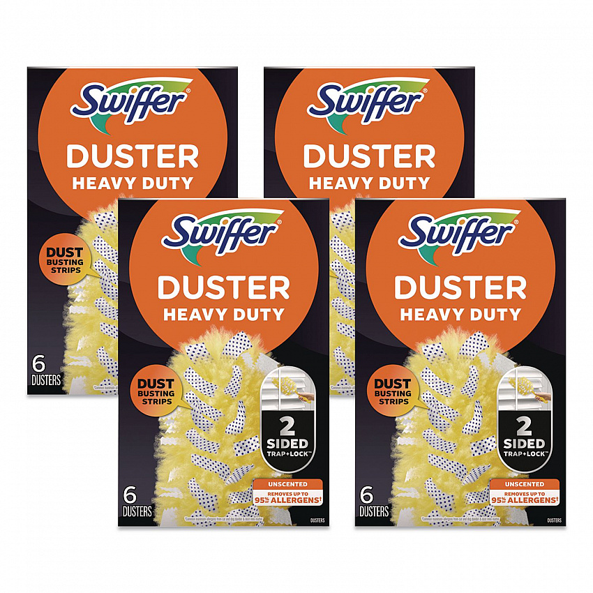 Heavy Duty Dusters Refill, Dust Lock Fiber, Unscented, Yellow, 6/Box, 4 Boxes/Carton (21620CT)