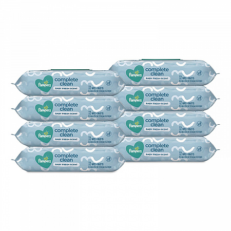Complete Clean Baby Wipes, 1-Ply, Baby Fresh, 7 x 6.8, White, 72 Wipes/Pack, 8 Packs/Carton (75536)
