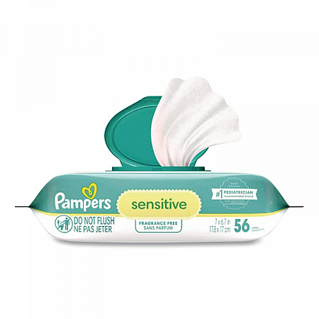 Sensitive Baby Wipes, 1-Ply, 6.8 x 7, Unscented, White, 56/Pack (87076EA)